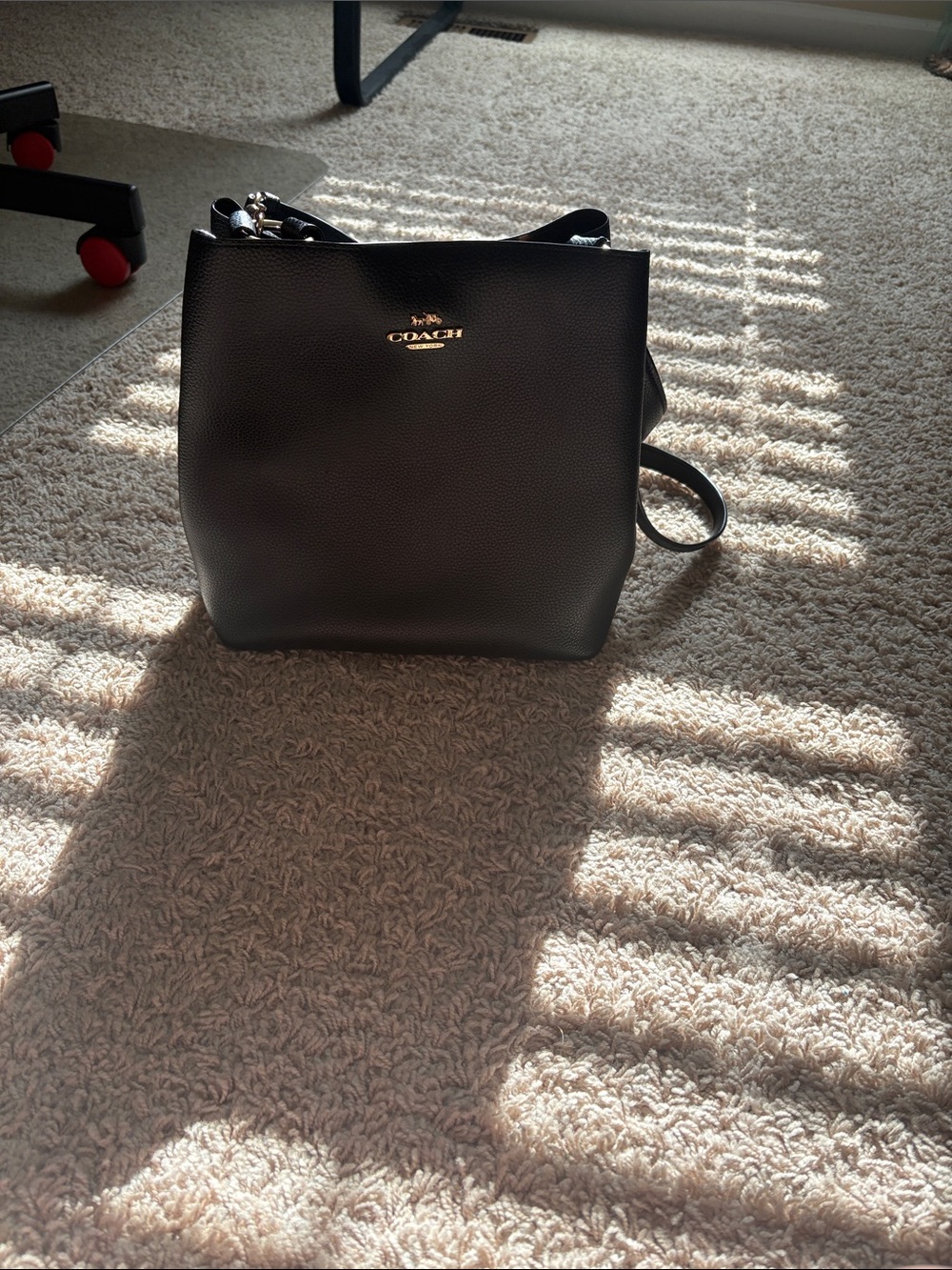 Coach Black Pebbled Leather Shoulder Bag with Gold Logo